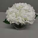 Hollyone Hydrangea Artificial Flowers with Vase White Silk Fake Flowers Arrangements in Glass Vase with Faux Water for Home Bathroom Office Table Centerpiece Shelf Decorations