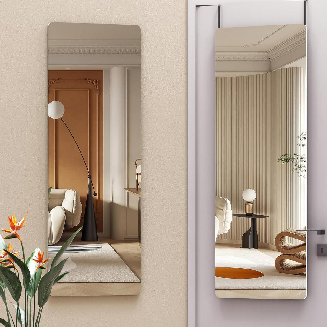 Hasipu Door Mirror Full Length, 47"x 16" Full Body Over The Door Hanging Wall Mounted Mirror for Bedroom, Living Room, Cloakroom, Round White