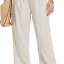 Famulily Womens Pleated Cargo Pants Summer Wide Leg Linen Trousers Casual Loose Pants Beige XXL (XXL)