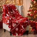 PHF Printed Fleece Throw Blanket, No Shed No Pilling Ultra Soft Plush Cozy Xmas Prints Theme Home Dcor Flannel Blanket for Bed, Sofa, Couch and Gift, 50" x 60", Reindeer and Trees, Red
