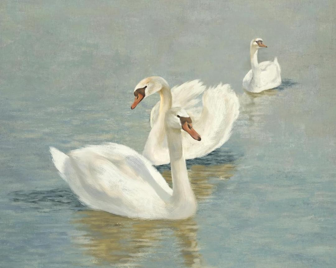 ArtXO Swan Wall Art Canvas Vintage Wall Decor Animal Decorative Painting, Rustic Farmhouse French Country Decor for Gallery Bedroom Living Room Office 8x10in Unframed (White004)