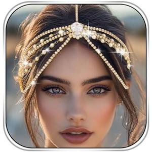 Fdesigner Rhinestone Head Chain Jewelry Gold Crystal Headpiece Wedding Hair Accessories for Women