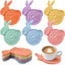 6 Pcs Easter Bunny Crochet Coaster Set 5.1 x 6.7 Inch Rabbit Handmade Woven Cup Pad Mats Gift Kit for Spring Holiday Kitchen Home Office Bar Desk Table Decor
