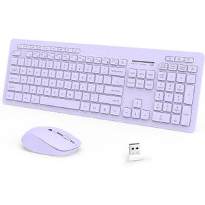 seenda Wireless Keyboard and Mouse Combo, 2.4GHz Cordless Quiet Keyboard Mouse with USB Receiver, Full Size Cute Purple Combo, Compatible for Windows Laptop Computer Desktop PC, Purple