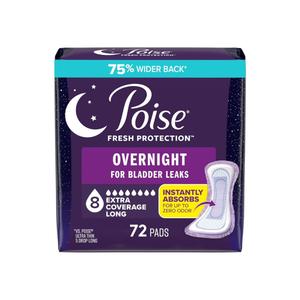 Poise Overnight Incontinence & Postpartum Pads for Bladder Leaks, 8 Drop Extra Coverage, 72 Count (2 Packs of 36)