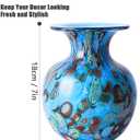 Round Glass Vase,Modern Art Sea Glass Decor with Colorful Petal Decorative for Home Decor,Hand Blown Stained Vase for Flowers Living Room Dining Tabletop Centerpiece Office Decor (Sky Blue)