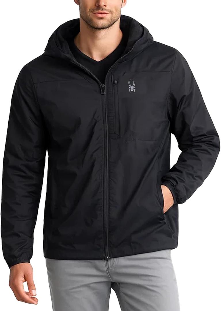 Spyder Mens Windbreaker Jacket - Lightweight Insulated Water-Resistant Active Zip Up Hooded Windbreaker Jackets for Men (Small, Black)