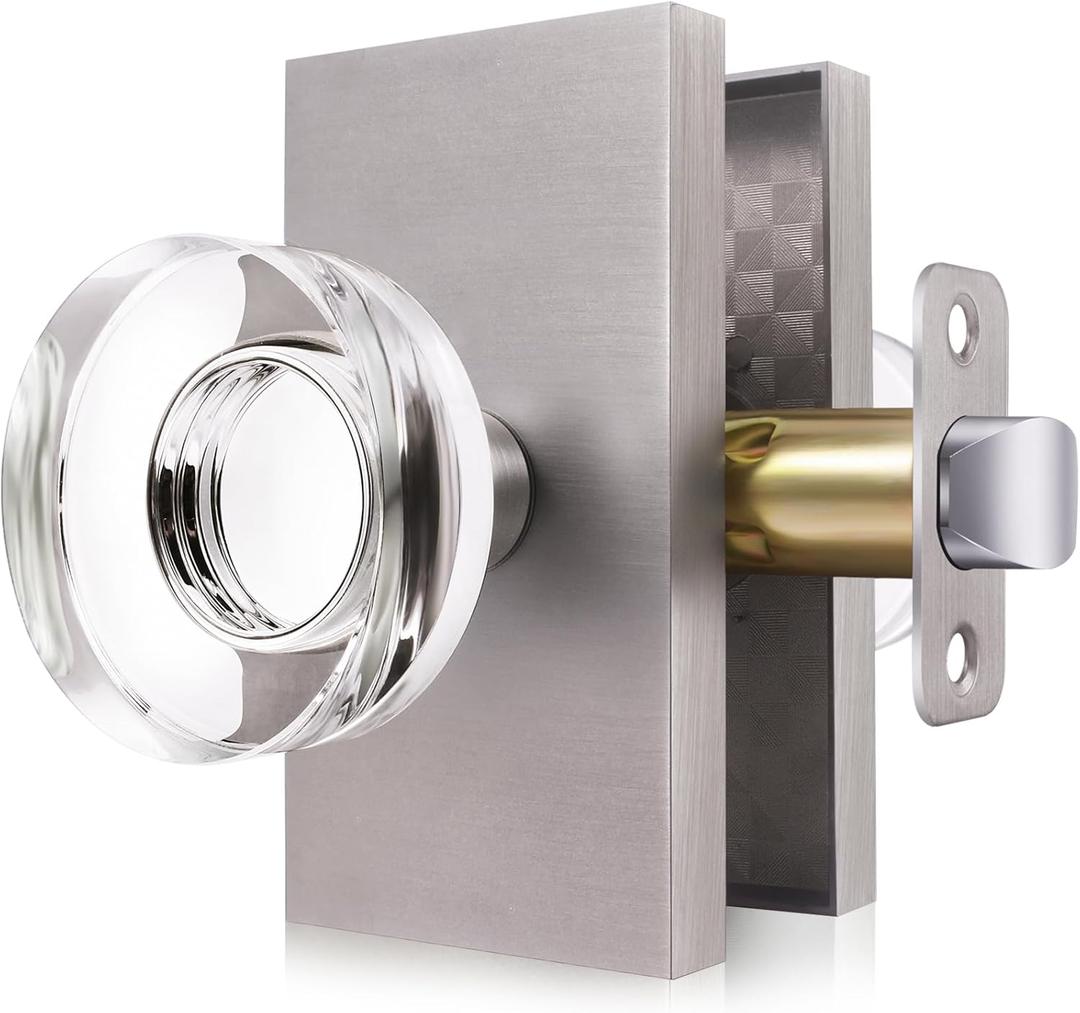 Crystal Glass Passage Door Knob - Brushed Nickel Interior Door Handle for Hall Closet Bedroom, Smooth Operation & Easy Installation, 1 Pack