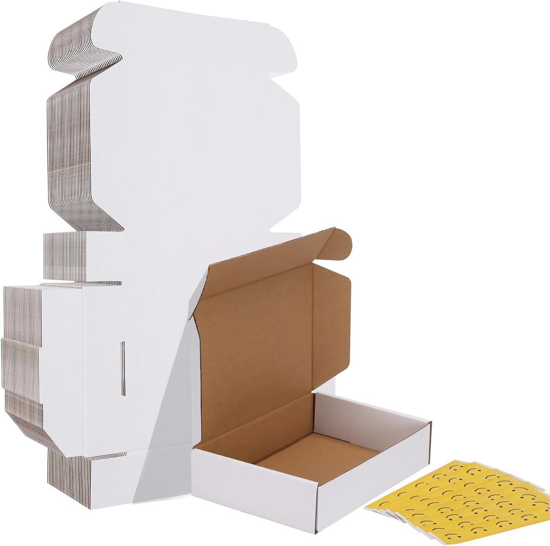 HORLIMER 9x6x2 Shipping Boxes Set of 30, White Corrugated Cardboard Mailer Box for Packing Small Business