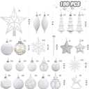 SHareconn 100pcs Christmas Tree Decorations Ornaments Set, Shatterproof Plastic Baubles Decorative Balls for Xmas Tree Decor Holiday Wedding Party, White
