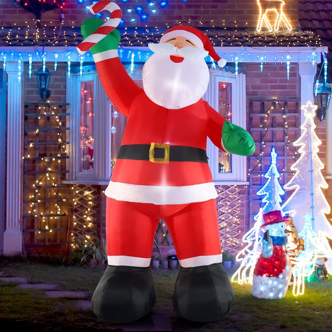 10ft Inflatable Christmas Decorations, Christmas Santa Claus with Candy with LED Light Blow Up for Christmas Party Indoor, Outdoor, Yard, Garden, Lawn