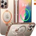 CASEKOO 360 Spin Magnetic Stand for iPhone 16 Pro Max Case Desert Titanium [Compatible with Magsafe][16FT Military Protection] Slim Hand-Polished Frame Titanium Alloy Sturdy Stand 6.9", Rose Gold