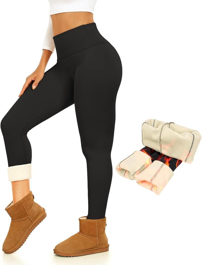 Thermal Thick Fleece Lined Leggings -High Waisted Warm Winter Yoga Pants for Women Running Workout Leggings, L
