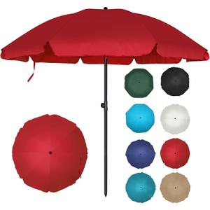 6.5ft Patio Umbrella with Push Button Tilt & Height Adjustable, UV50+ Sun Protection with Sturdy Fiberglass Ribs & Iron Pole, Market Umbrella for Outdoor Table Garden Backyard Beach