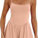 Women's Summer Sleeveless Athletic Rompers Spaghetti Strap Double Lined Shorts Jumpsuit Size L