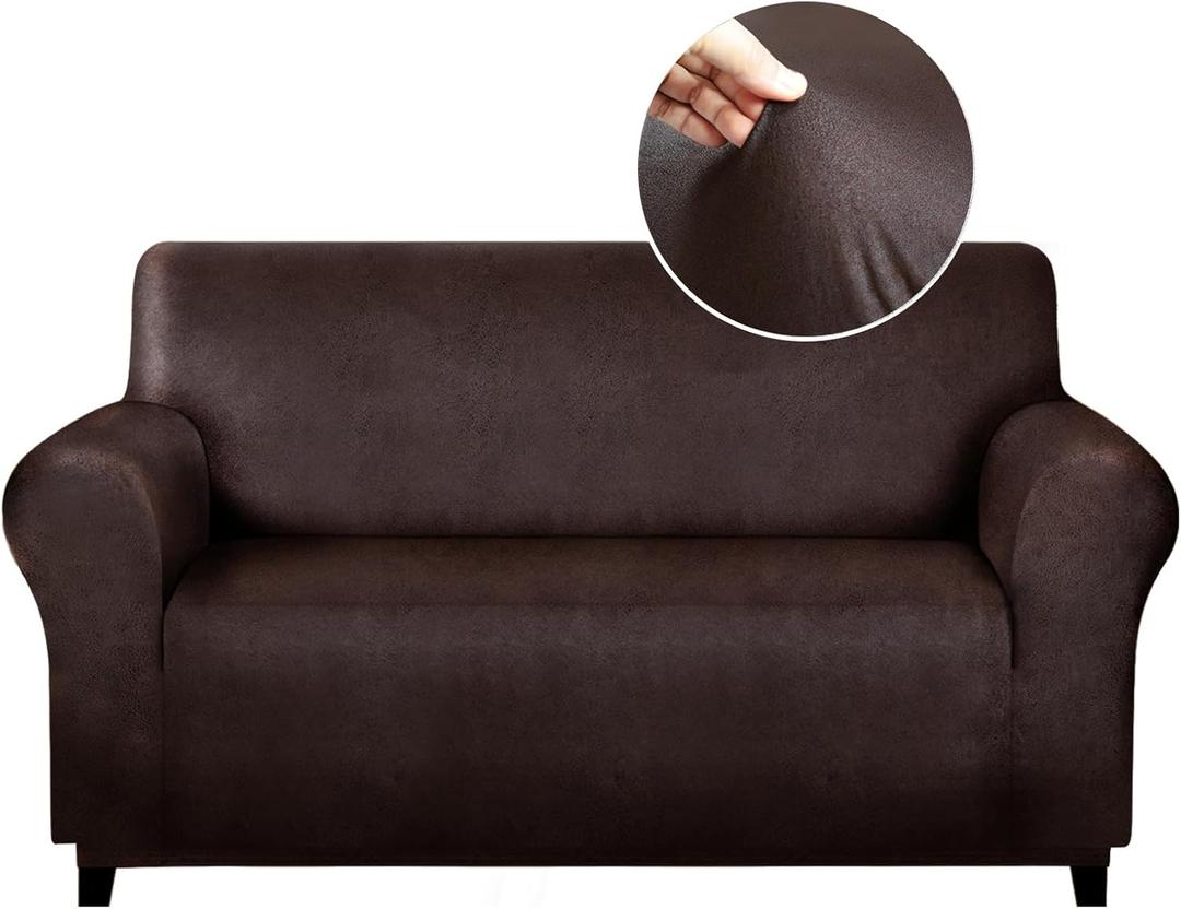 molasofa Loveseat Covers - Couch Cover for Leather Couches, Soft and Washable Loveseat Covers with Leather-Like Quality. Non-Pilling, Non-Slip 1-Piece Couch Cover for Pets and Kids (Chocolate)