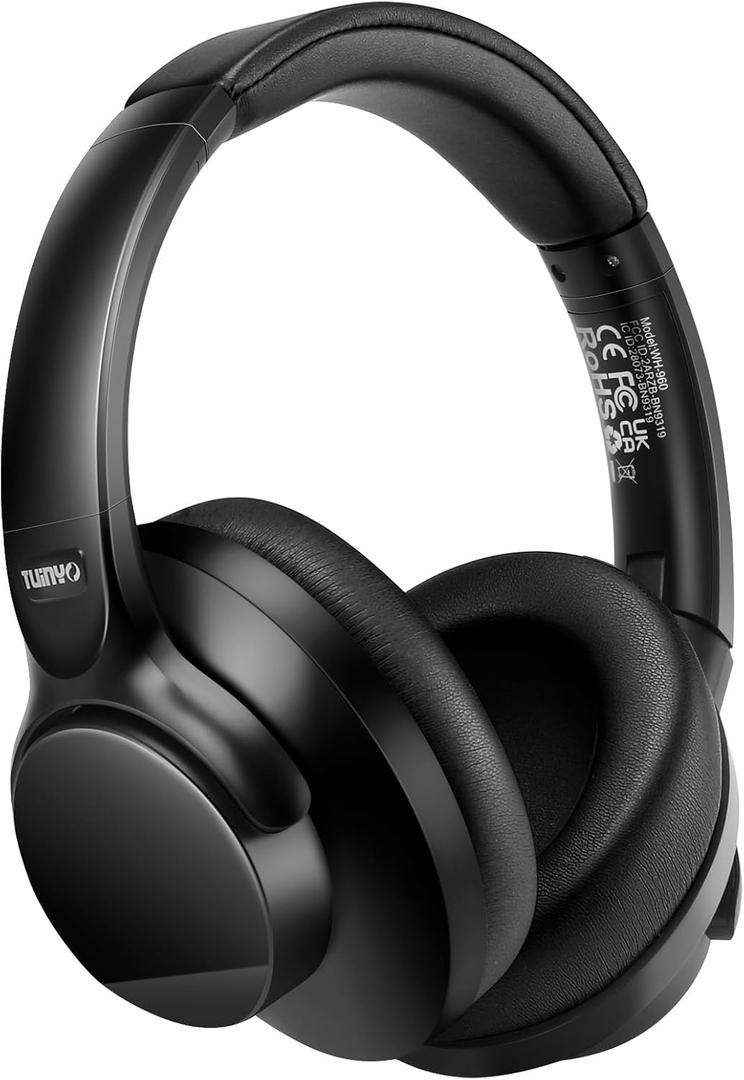 TUINYO Wireless Headphones Noise Cancelling Over Ear Bluetooth Headphones with 60H Playtime, Deep Bass Hi-Fi Stereo Sound & Comfortable Earpads for Travel, Home and Office-Black