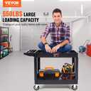 VEVOR Utility Service Cart, 2 Shelf 550LBS Heavy Duty Plastic Rolling Utility Cart with 360 Swivel Wheels (2 with Brakes), Large Lipped Shelf, Ergonomic Storage Handle for Warehouse/Garage/Cleaning