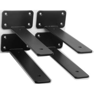 4 Pack - 8 inch Black Hidden L Shelf Bracket (1/5 Inch Thick) Iron Floating Shelf Brackets Rustic Industrial Metal Brackets for Shelf Support