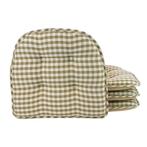 Klear Vu Omega Non-Slip Universal Chair Cushions for Dining Room, Kitchen and Office Use, U-Shaped Skid-Proof Seat Pad, 15x16 Inches 4 Pack Gingham Natural 4 Count
