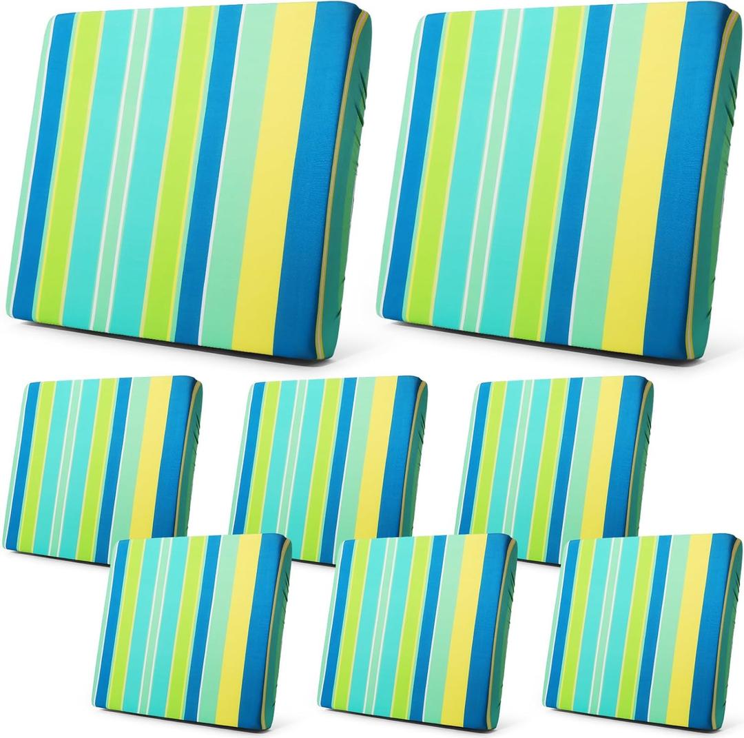 Newwiee 8 Pcs Patio Stretch Sofa Cushion Cover Outdoor Cushion Covers Replacement Patio Furniture Couch Slipcovers Chair Seat Soft Flexibility Protector(Green Yellow Blue)