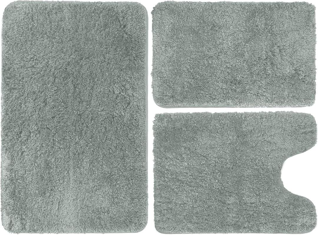 Bathroom Rugs Set 3 Piece Soft Absorbent Bath Rugs, Microfiber Bath Mats and U-Shaped Contour Toilet Rug with Non-Slip Rubber Backing Bath Rug Sets Thick Floor Mat,Bathroom Sets for Bathrooms (20"x32"+16"x24"+ U Shape20"x20", Light Green)