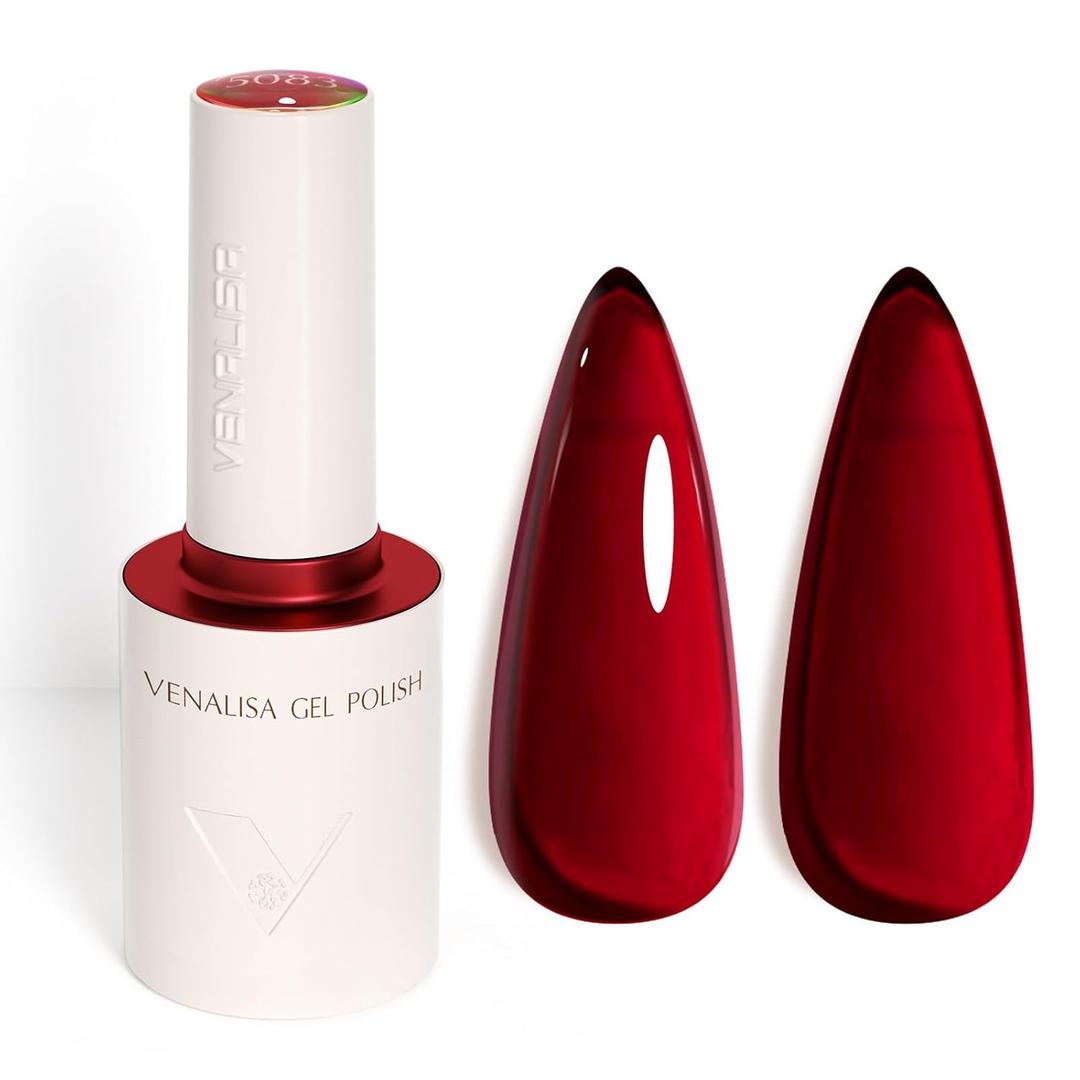 VENALISA Jelly Red Gel Nail Polish, 1 Pcs Burgundy Dark Red Gel Polish Transparent Sheer Color High Gloss Soak Off U V Nail Manicure Salon and DIY at Home Gifts for Women