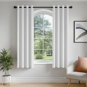 FMFUNCTEX 100% White Blackout Curtains for Bedroom, White Weave Textured Curtains 54 Inch Length Thermal Insulated Curtain for Living Room, Black Out Drapery Grommet Room Darkening 2 Panels