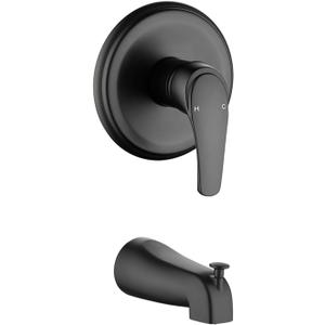 Shower Valve Trim Kit with Tub Spout Matte Black Tub Shower Rough-In Mixer Valve Bathroom Trim Kit