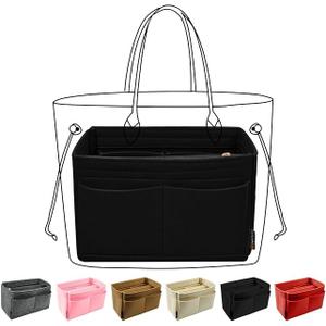 Purse Organizer Insert, Felt Tote Bag Organizer Insert with 5 Sizes, Handbag Dividers for Inside Purse, Compatible with Longchamp, Neverful, Speedy and More, Black