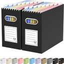 Oterri File Organizer Box, Portable Collapsible Cardboard File Folder Organizer with Handle for Letter Size Hanging Files, Document Storage Box for Home Office & Classroom (2 Packs, Black)