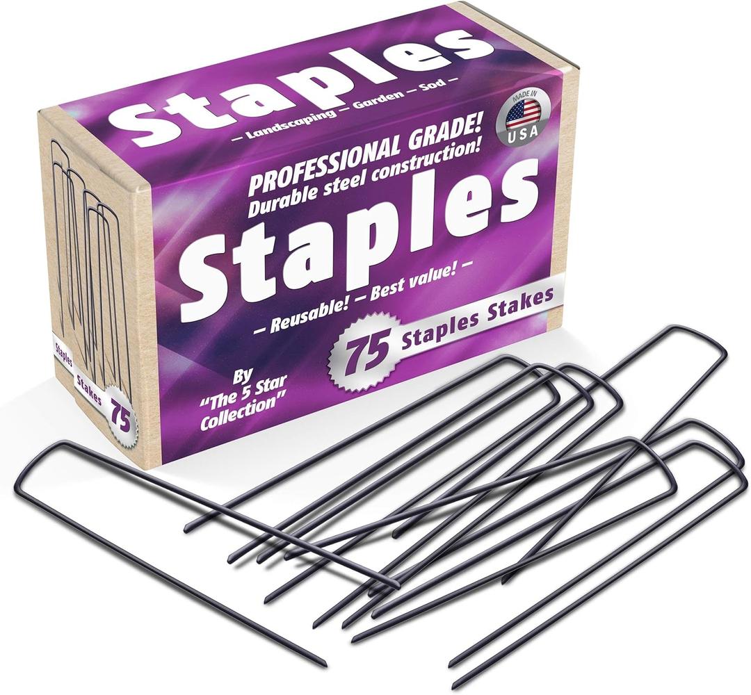 75 6-Inch Garden Landscape Staples Stakes Pins - USA Strong Pro Quality Built to Last. Weed Barrier Fabric, Ground Cover, Soaker Hose, Lawn Drippers, Irrigation Tubing, Wireless Invisible Dog Fence