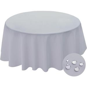 BYDOLL Table Cloth Round 70 Inch Tablecloth Fits Max60 Inch Diameter Top, Silver Gray Washable Outdoor Winkle and Stain Resistant Spillproof Polyester Tablecloths for Round Tables Party Cover