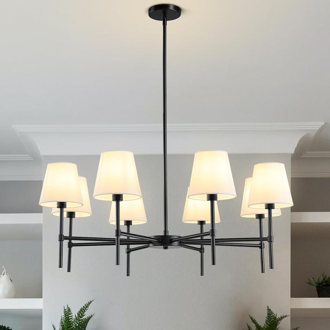 RUIYEY Dining Room Chandeliers Light - 35.8" Modern Black Chandelier, 8-Light Metal Farmhouse Dining Room Light Fixture, E26 Hanging Pendent Lighting for Kitchen, Living Room, Foyer, Entrance