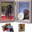 5x7 Pet Memorial Picture Frame Shadow Box for Dogs and Cats Frame Keepsake for 3 Photos Pet Paw Print Display Shadow Box with Double Hinges and Glass Front Memorial Gifts for Dog Lovers (Grey)