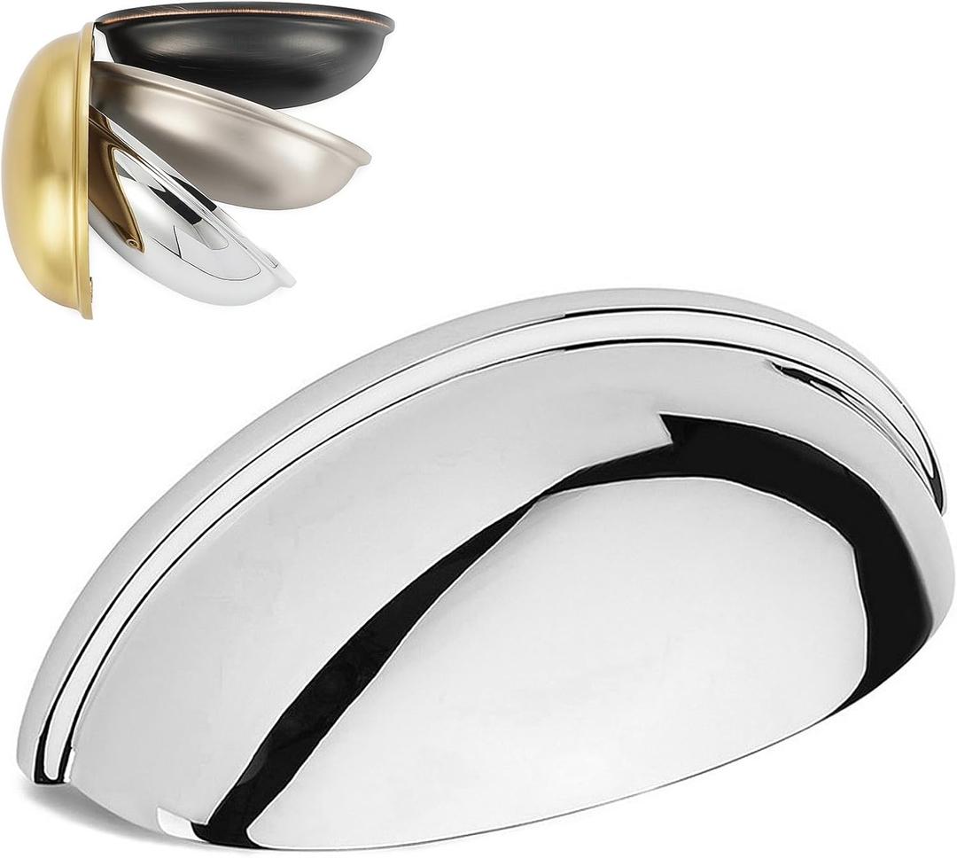 KOOFIZO 10 Pack 3 Inch Bin Cup Drawer Pulls Polished Chrome Cabinet Handles Chrome Cabinet Pulls for Kitchen Cabinets Drawer Dresser Cupboard Bedroom Bathroom