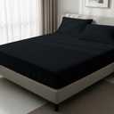 Pizuna Pure 100% Cotton Full Fitted Sheet Only, 600 Thread Count Long Staple Cotton Crisp Sateen Weave 15inch Deep Pocket Fitted Sheet (Combed Black Full Fitted Sheet Cotton)