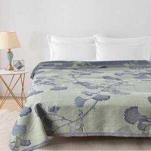 Ginkgo Leaf Cotton Quilt Green Gray Reversible King Size Bedspread Coverlet for All Seasons Lightweight Muslin Quilt Throw Blanket for Bed, Couch(King)