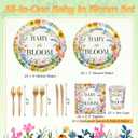Kelfara 200Pcs Spring Baby in Bloom Baby Shower Decorations Plates Set, Wildflower Floral Baby Shower Paper Plates Napkins Cups and Gold Cutlery Set, Serve 25