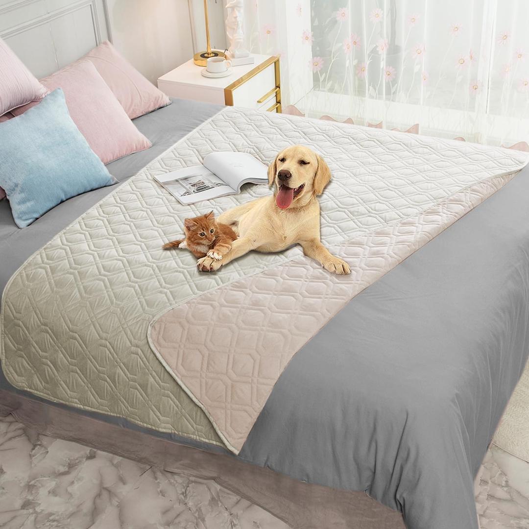 Ameritex Waterproof Dog Bed Cover Pet Blanket for Furniture Bed Couch Sofa Reversible (52x82 Inch (Pack of 1), Cream+babypink)