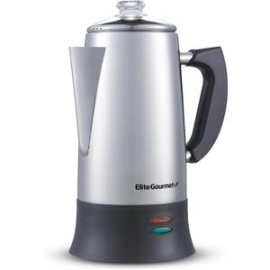 Elite Gourmet EC922 Electric Coffee Percolator, BPA Free, Keep Warm, Glass Clear Brew Progress Knob, Cool-Touch Handle, Cordless Serve, 12-Cup, Stainless Steel