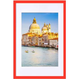 wyooxoo 16x24 Picture Frame Red Solid Wood Photo Frames Display Pictures 12x18 with Mat or 16x24 Without Mat Colorful Frame For Tabletop Display or Wall