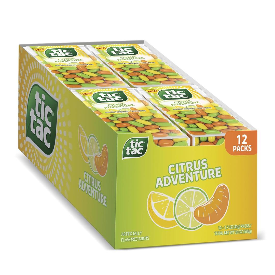 Tic Tac Citrus Adventure, On-the-Go Pocket-Sized Mints, 100 pieces, Bulk 12 Pack, 1.7 oz Each