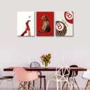 3Pcs Trendy Cheetah Wall Art Leopard Canvas Prints Framed Pictures Funky Lucky 8 Ball Red Posters Decor Paintings Aesthetic Y2k for Girly Bedroom Apartment Dorm Bathroom Living Room, 12"x16"