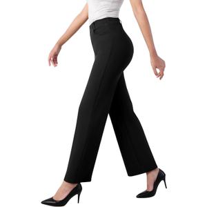 Women's Straight Wide Leg Dress Pants Stretchy Work Pants Business Casual Slacks with Pockets (Black), Small