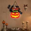 BlcTec Halloween Pumpkin Lights, 10 inch Lighted Big Jack-O-Lantern with Maple Leaves, Berries, Twigs, Witch's Hat, Battery-Operated Premium Wood Pumpkin with Timer for Halloween Decorations, Style B