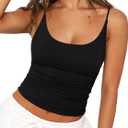 REORIA Women's Sexy Scoop Neck Tank Top Summer Sleeveless Cute Y2K Cami Tops Basic Going Out Crop Shirt,  Black 