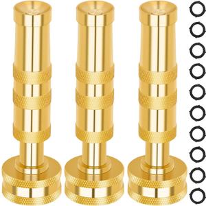 AUTOMAN Brass Hose Nozzle  High Pressure Jet Nozzles 3 Pack, Heavy Duty Sprayer for Garden Hoses, Adjustable Spray Gun,Solid Twist Water Hose Nozzle for Patio, Lawn, Car Wash, Extra 10 Rubber Washers