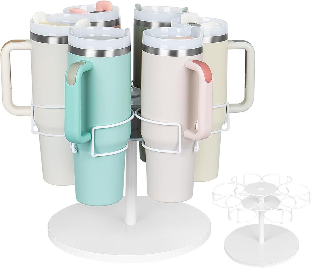 Water Bottle Organizer for Stanley 40 oz Tumbler, Rotatable Tumbler Holder for Kitchen Cabinets, 6 Slot Water Bottle Kitchen Organizers and Storage for Stanley Cup Accessories, White (White)