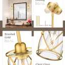 Brushed Gold Pendant Lights Kitchen Island 3 Pack, Glass Kitchen Pendant Lighting Over Island with Rod, Modern Mini Hanging Light for Kitchen Sink Dining Room, CH9176BG-3PK